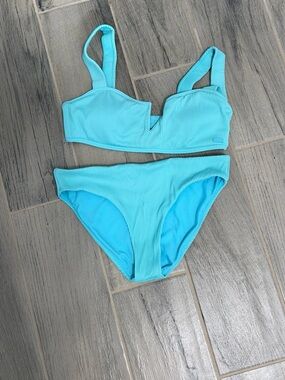 Roxy Turquoise Ribbed Bikini Set